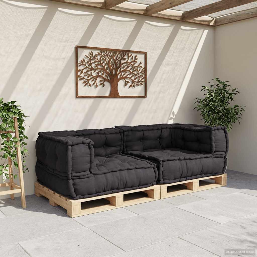 Sofá modular de 2 plazas, antracita, 140 x 70 x 36 cm, de algodón | Sofá de suelo flexible con relleno de espuma suave y funda de algodón para sala de estar, porche o rincón de juegos.