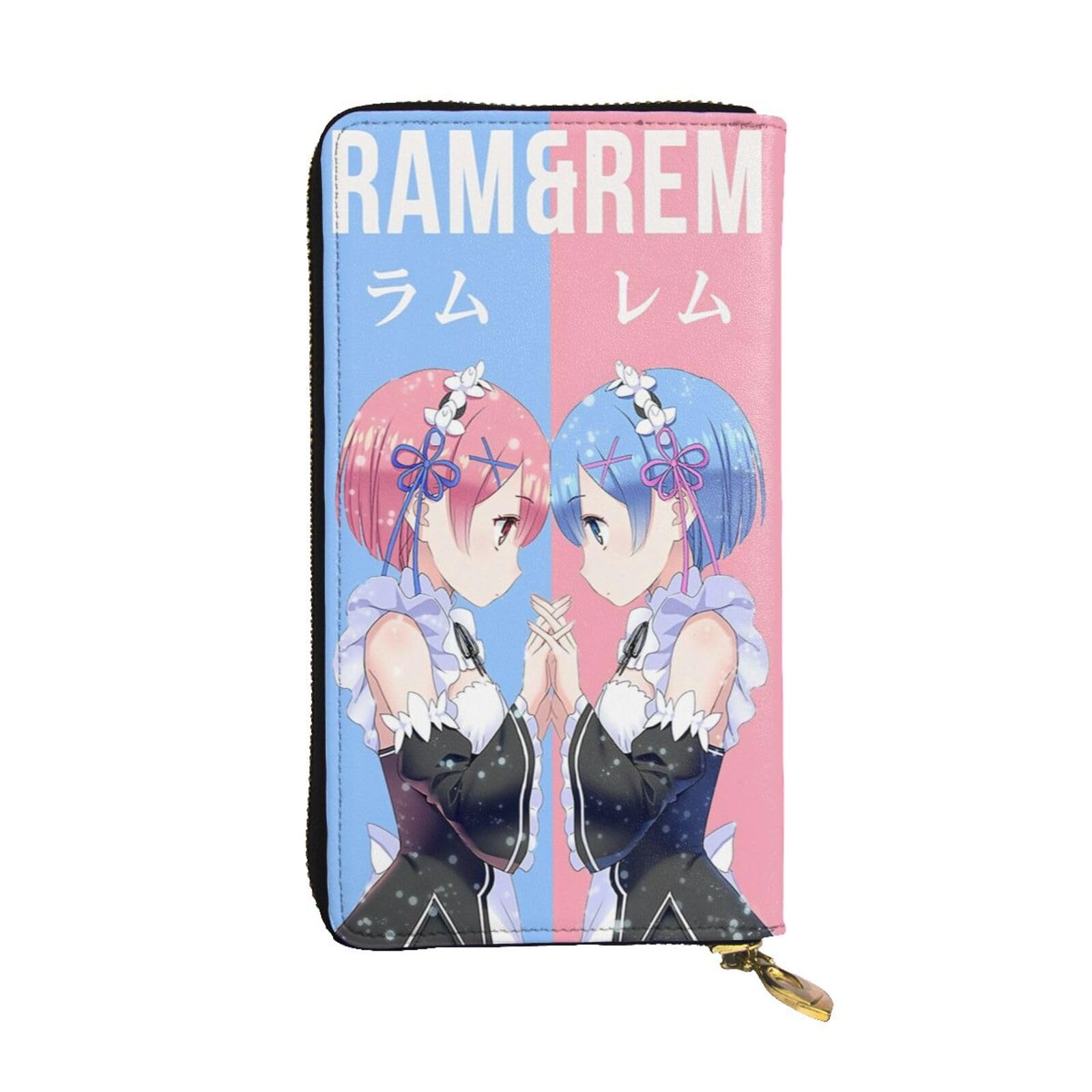 Anime Re Zero Ram and Rem Leather Wallet Microfiber Leather Zip Purse Anime Fashion Long Wallets for Men's Women's, Black