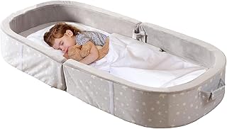 BYBYME Portable Toddler Floor Bed - Waterproof Folding Travel Crib with Washable Fitted Sheet, Ideal Toddler Cots for Sleeping and Sleepovers, Gray