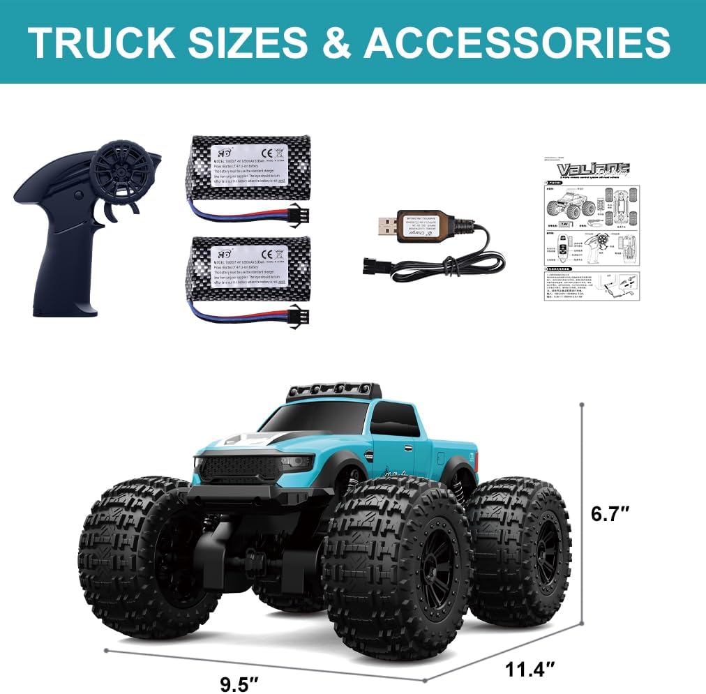 Rock Crawler RC Truck 4x4 Off Road Waterproof, 2.4Ghz Amphibious Remote Control Monster Truck with 2 Batteries, Dual Motors All Terrain RC Cars Toys for 8-12 Year Old Boys, Birthday image 3