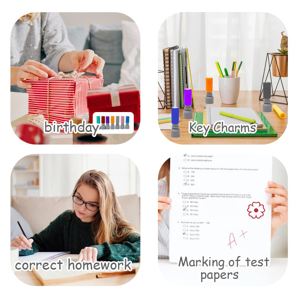 8 szt. pieczątki samotuszujące, zestaw nauczyciela, do prac domowych, motywacyjne, samokrywające, 8 wzorów, nagrodowe dla tworzywa sztucznego ze znaczkami