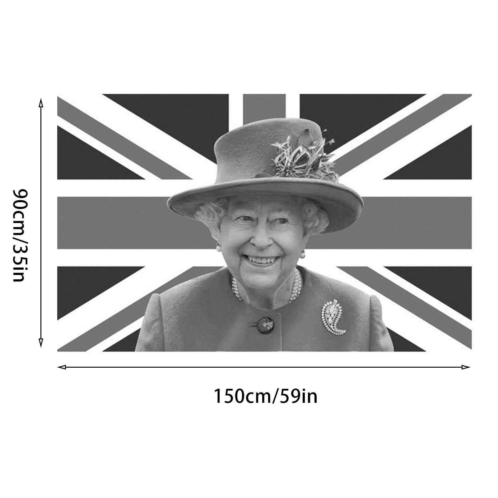 Königin Elizabeth II Gedenkflagge – 150x90 Cm, Schwarz-weiß Union Jack, Platin-Jubiläum & Trauer | Polyester Für Innen/Außen