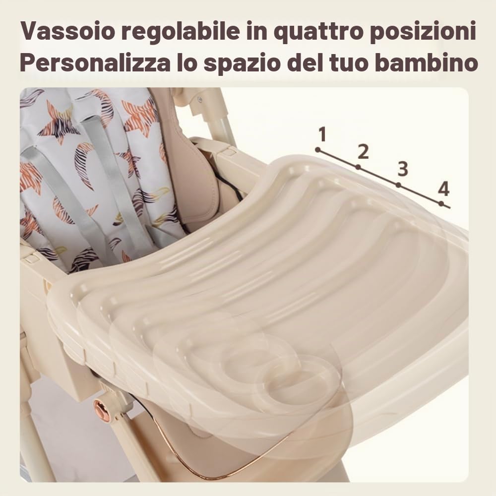 Seggiolone convertibile pieghevole per neonati e bambini,cachi | Diverse posizioni di reclinazione, superficie liscia semplice da lavare