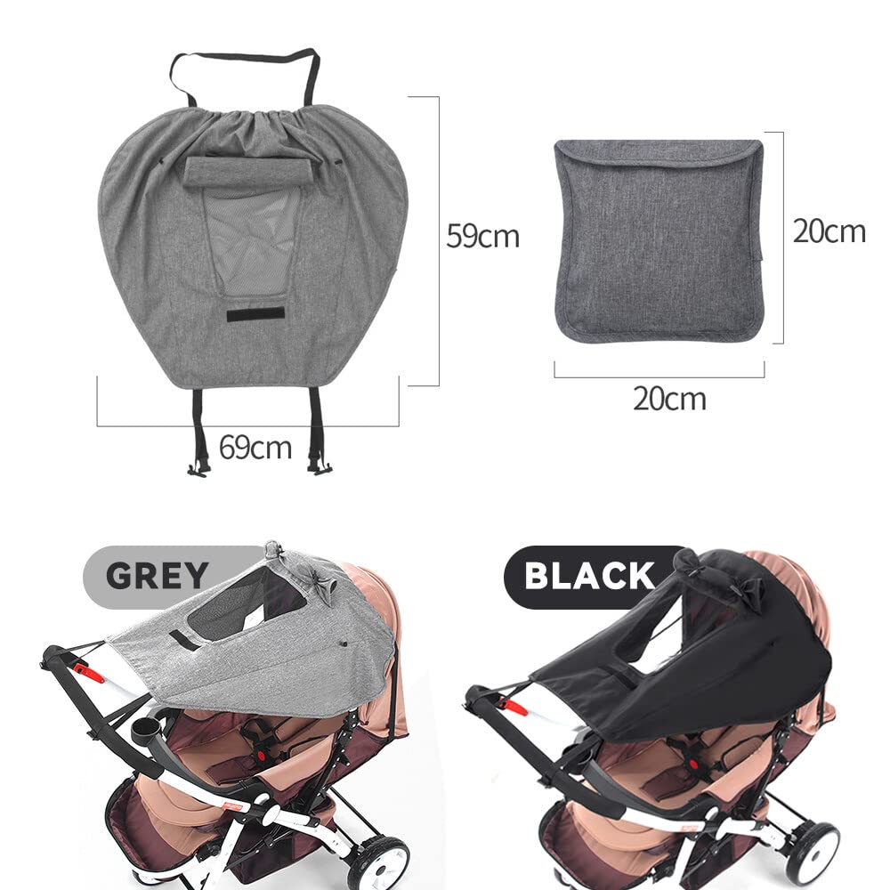 FEMONGY parasole passeggino universale con protezione UV 50+ e impermeabile, parasole ovetto universale - ombrellino parasole passeggino con finestrella e alette parasole, nero