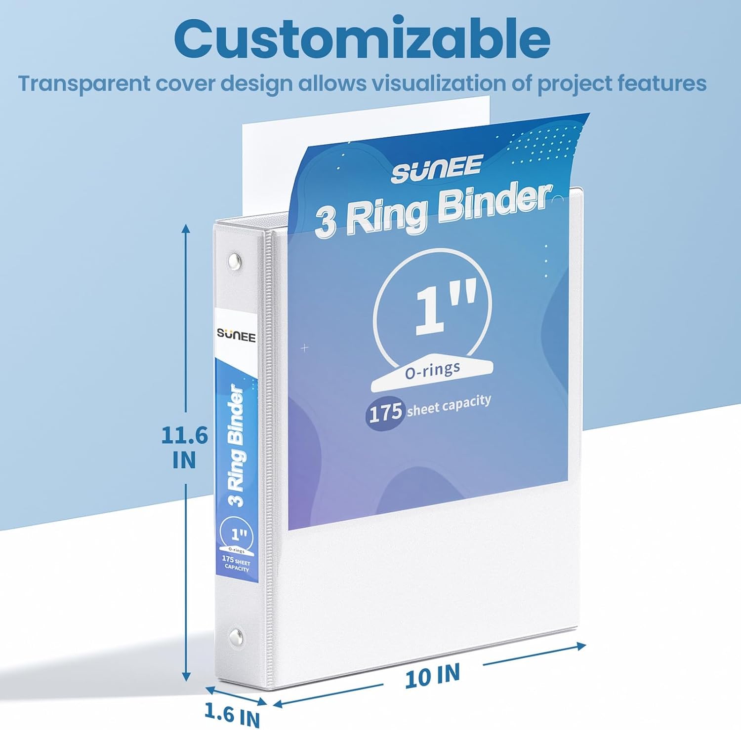 SUNEE 1 Inch Binders 3 Ring 4 Pack, PVC-Free Clear View 1" Binders (Fits 8.5x11 Inches) for School, Office & Home Use, White - Image 7