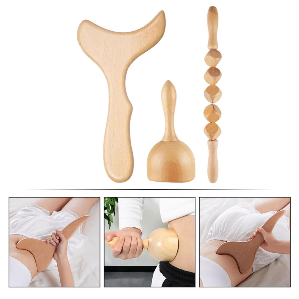 Rodillo de Masaje de Madera Khaki para Adultos, Portátil y Manual
