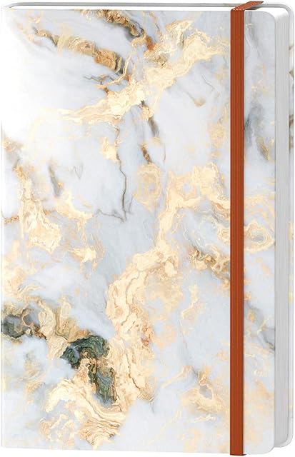 Huamxe Lined Journal Notebook, Marble Hardcover, Medium 5.7 x 8.4 in, 160 Pages Thick Paper, Cute Aesthetic College Ruled Notebook for Journaling Writing Work Office School Women Men, Gray White Gold