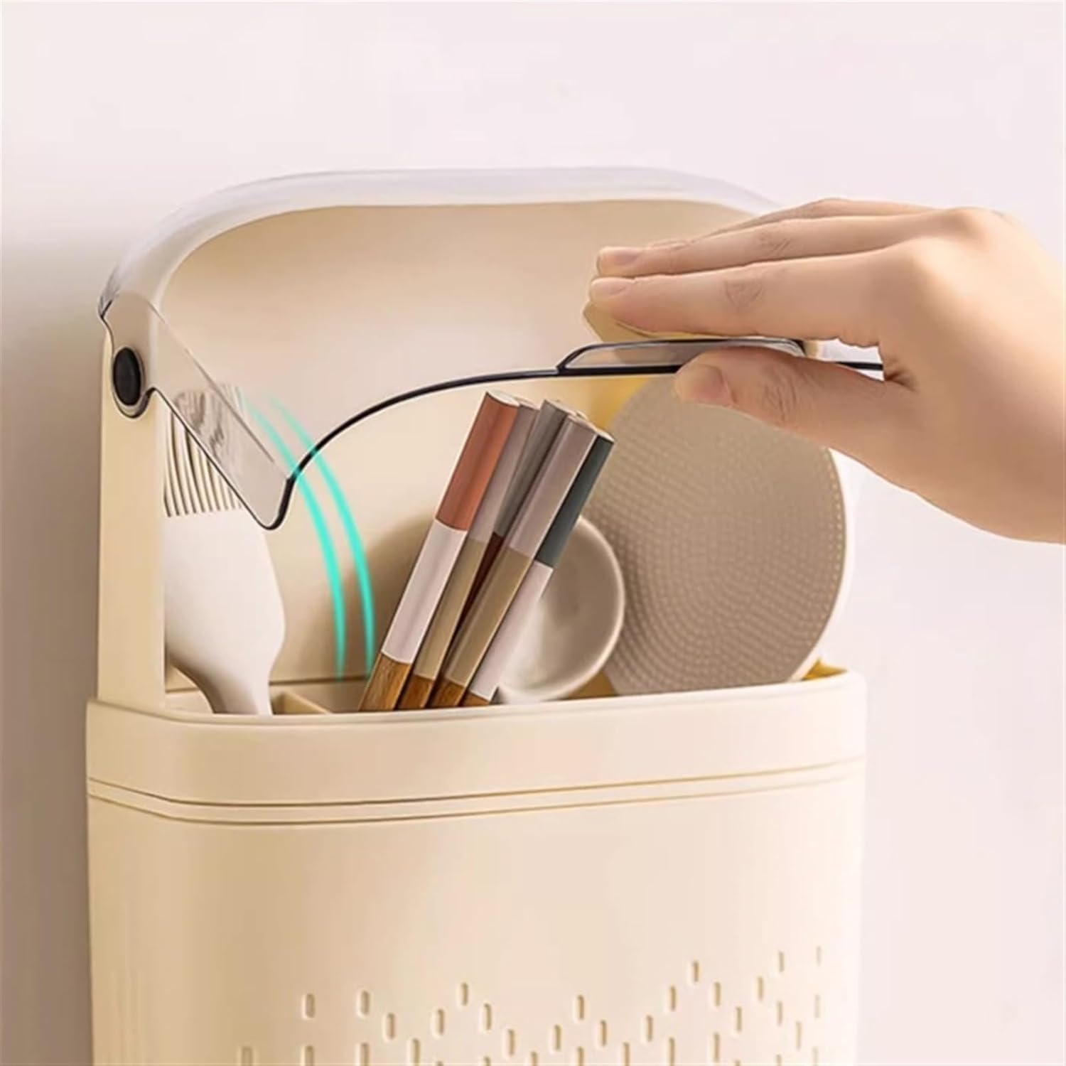 台所用品オーガナイザー、キッチン用品ホルダー、壁掛け器具ホルダー、取り外し可能な調理器具オーガナイザー、カトラリー水切り。ダストカバ