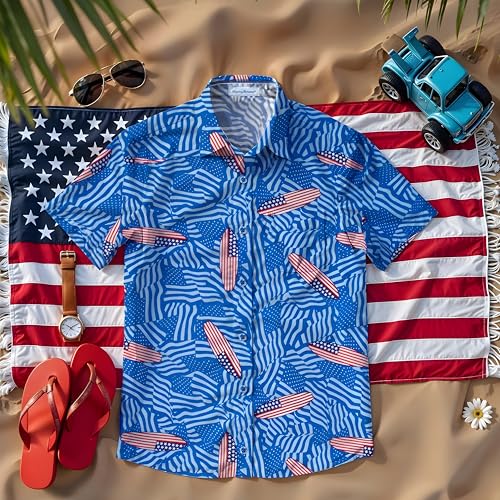 Image of Tommy Bahama Boys Classic Woven Button-Down Short-Sleeve Hawaiian Shirt with Pocket for Kids