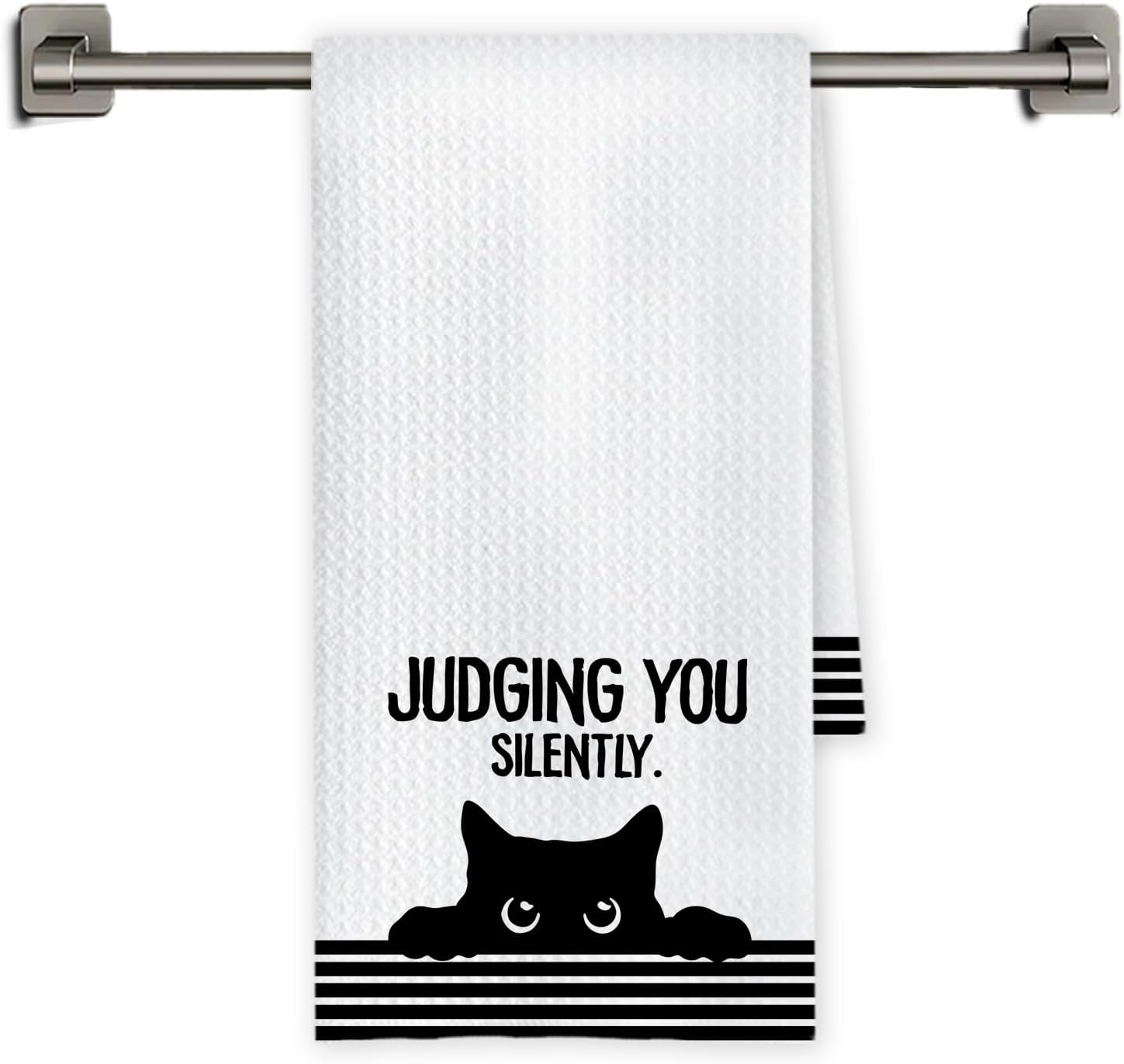 Chicimln Funny Black Cat Kitchen Towels, Cat Lover Lady Mom Gifts Decorative Hand Towels for Bathroom, Judging You Silently Black Kitten Dish Tea Towel Drying Cloth for Kitchen, 16x24 Inch
