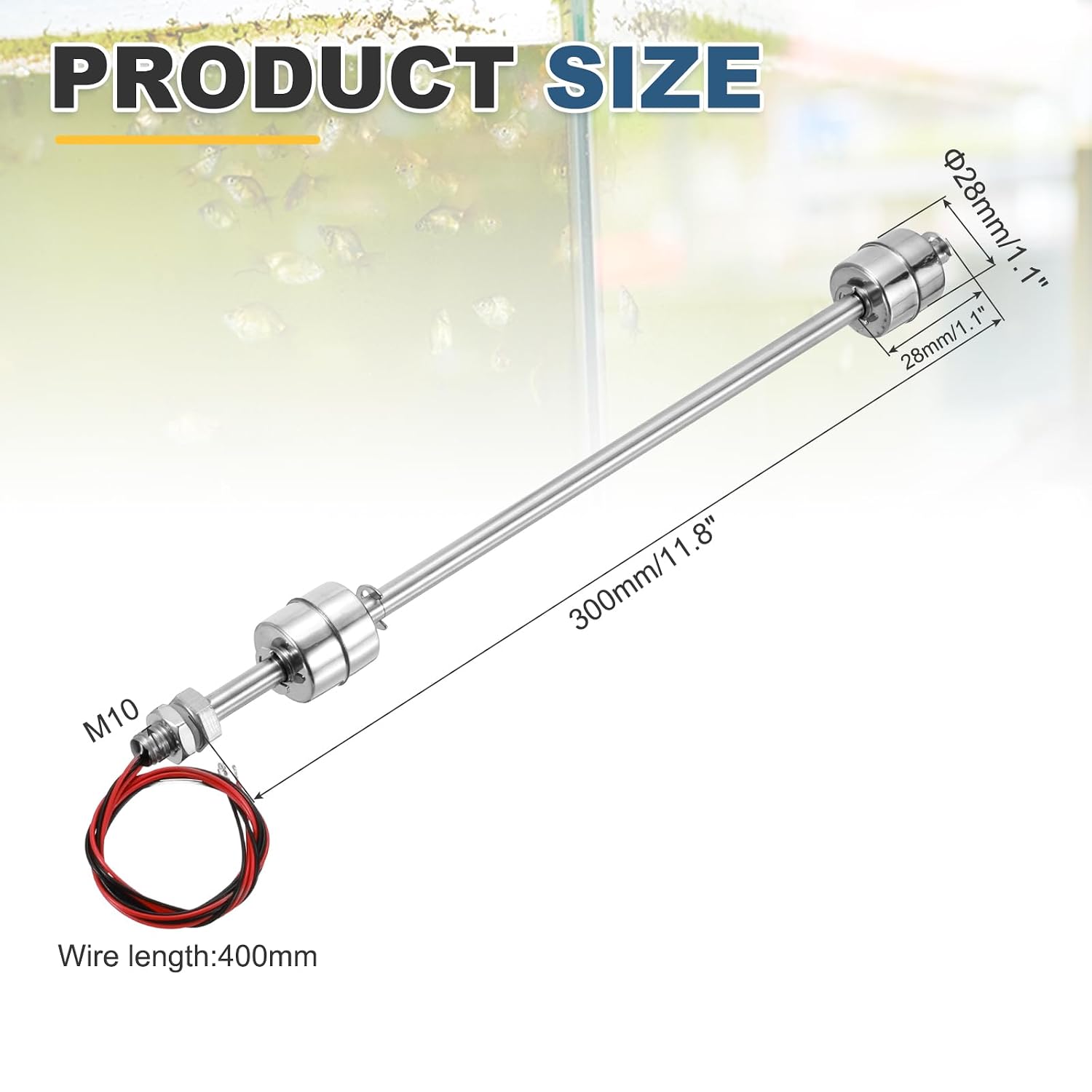 MECCANIXITY Stainless Steel Float Switch, 300mm Rod 110V DC 0.5A Vertical Water Level Sensor M10 Thread Double Tank Liquid Level Controller for Pump/Alarm 1 Pcs