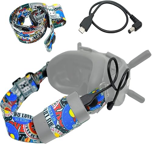 JCHPINE Head Strap and Power Cable for DJI FPV Goggles V2, Short Power Supply Line and Headband Strap for DJI FPV Combo Accessories