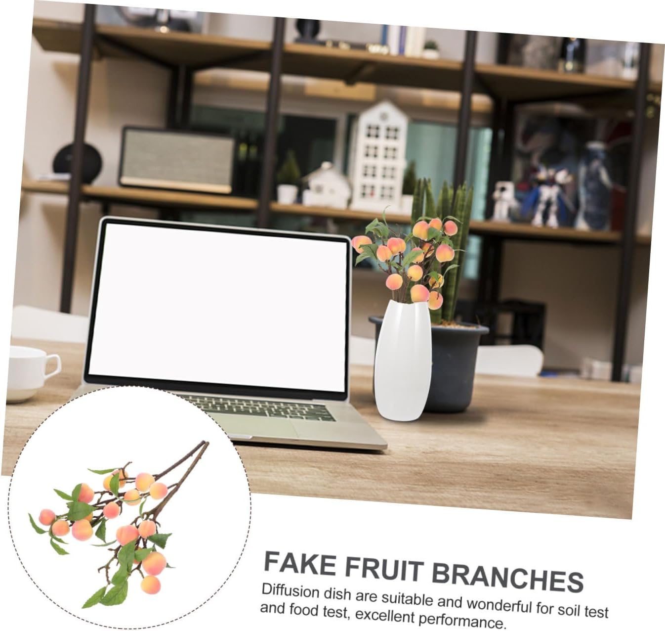 Artificial Peach Tree Branches Faux Fruit Stems 2pcs Medium Pink Simulation Peach Branches Home Décor Arrangement for Vase Kitchen Party Display