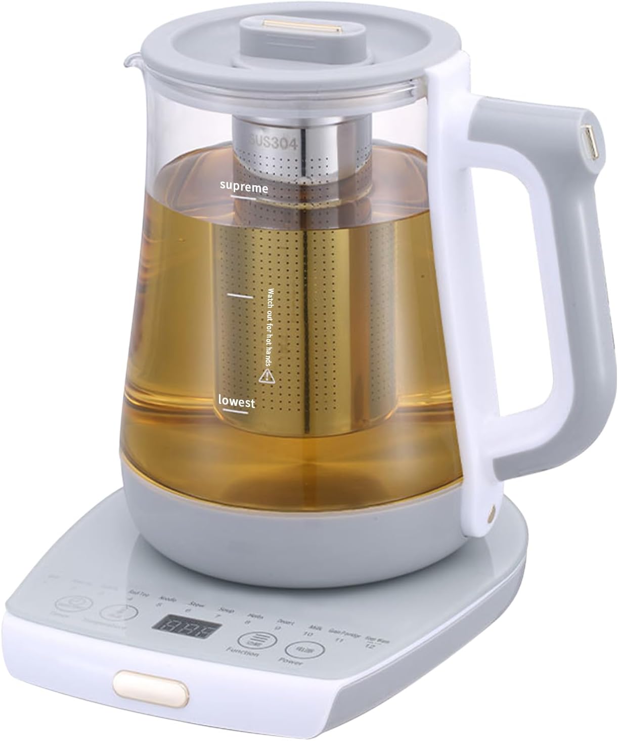Electric Kettle 1.8 Litre Glass Portable Tea Kettle, Smart Touch Screen Stainless Steel Glass Boiling Hot Water Tea Heater, White.1