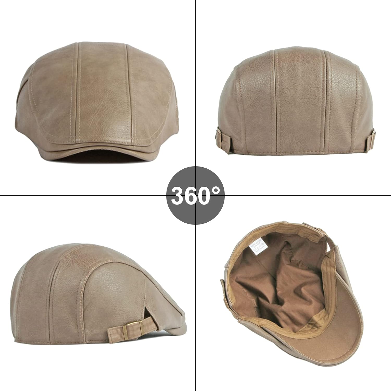 Panegy Men Newsboy Hat PU Leather Flat Cap Beret Hat Adjustable Ivy Hat for Driving Golf Outdoor