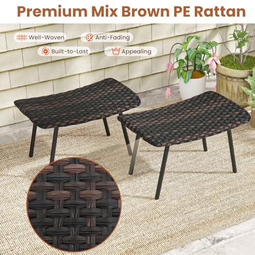 Tangkula 11805BN-NP Set Of 2 Patio Ottomans, Multipurpose Rattan Ottomans W/Padded Quick Dry Foam & Heavy-Duty Metal Legs, Outdoor Wicker Footrest Extra Seating thumb #5