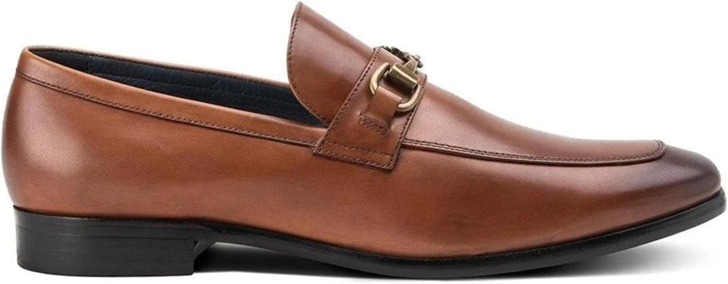 Blake McKay Savine Cognac Men's Leather Dress Bit Slip-On Loafer with Ortholite Insole and Durable Non-Slip Rubber Sole for All-Day Comfort.
