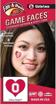Ohio Waterless Peel & Stick Temporary Spirit Tattoos 4-Piece White O Logo on Scarlet Heart