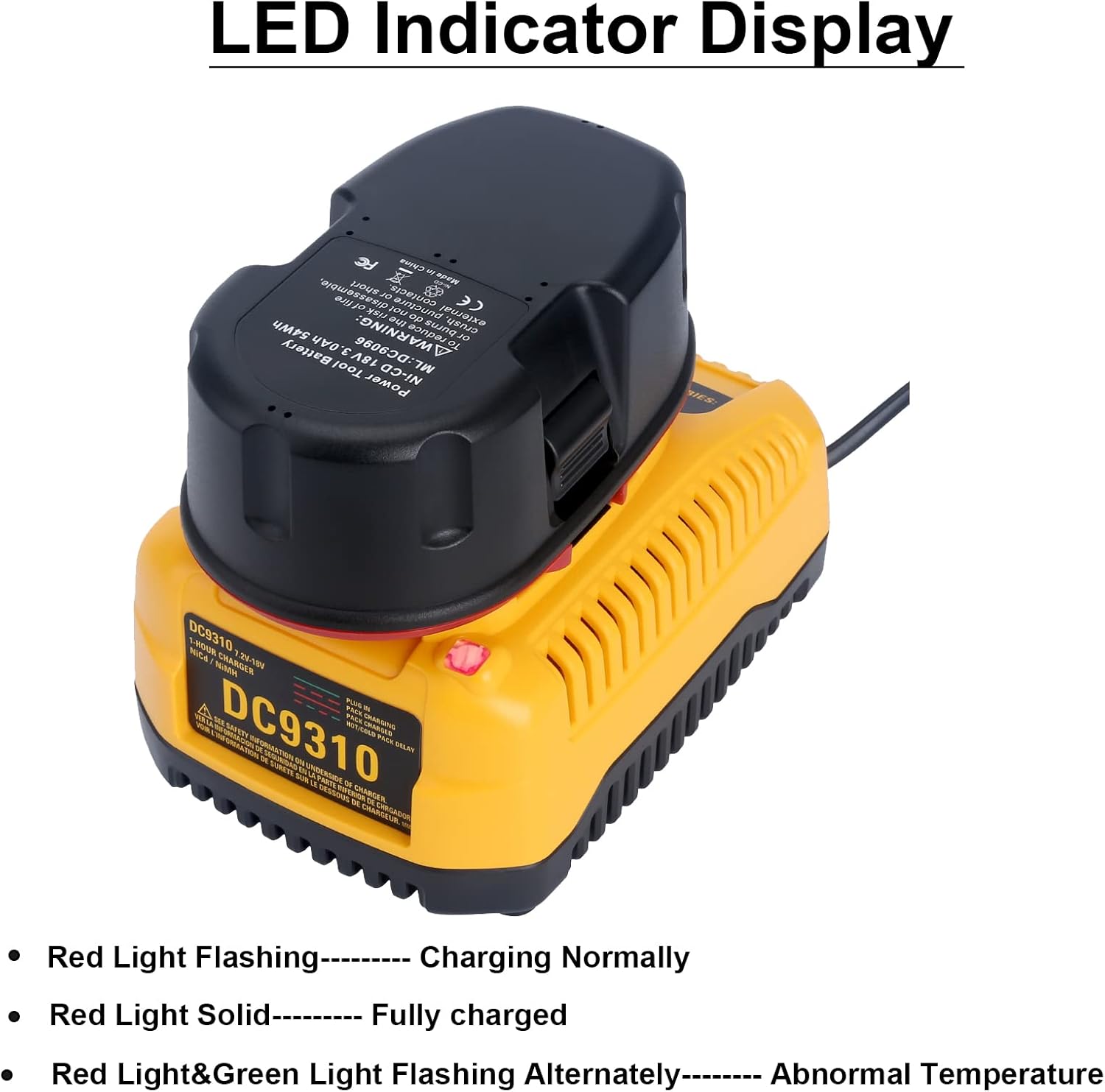 DC9310 Fast Charger Replace for DEWALT 18 Volts Battery Charger DW9116 Compatible with Dewalt 7.2V-18V NiCD/NiMH Battery DC9098 DC9096 DC9091 DE9057 DW9072(Not for Lithium Battery) - Image 5