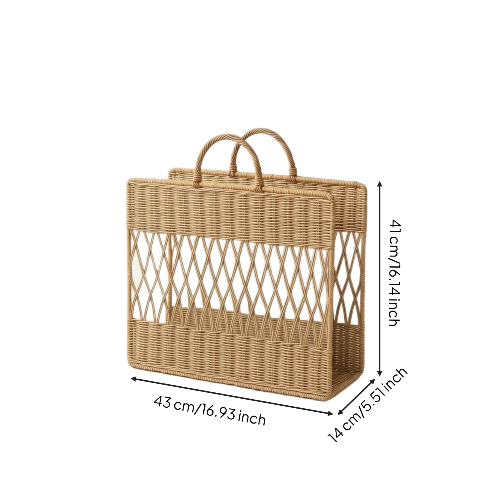 Yajuyi Panier à Magazines Tressé Panier de Rangement Corbeille Porte-revues Organisateur en Rotin PE avec Base Plate et Poignées Structure Stable et Légère Adapté au Salon Chambre Lecture