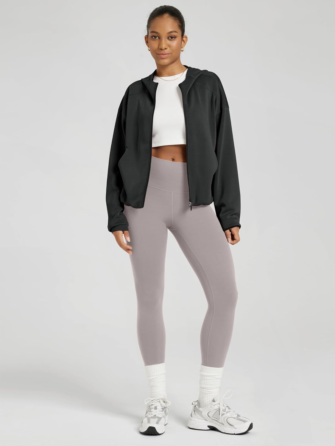 ODODOS Women's Modal Soft Full Zip Hoodie Gathered Hem Long Sleeve Casual Oufit Hooded Jacket with Pockets - Image 5