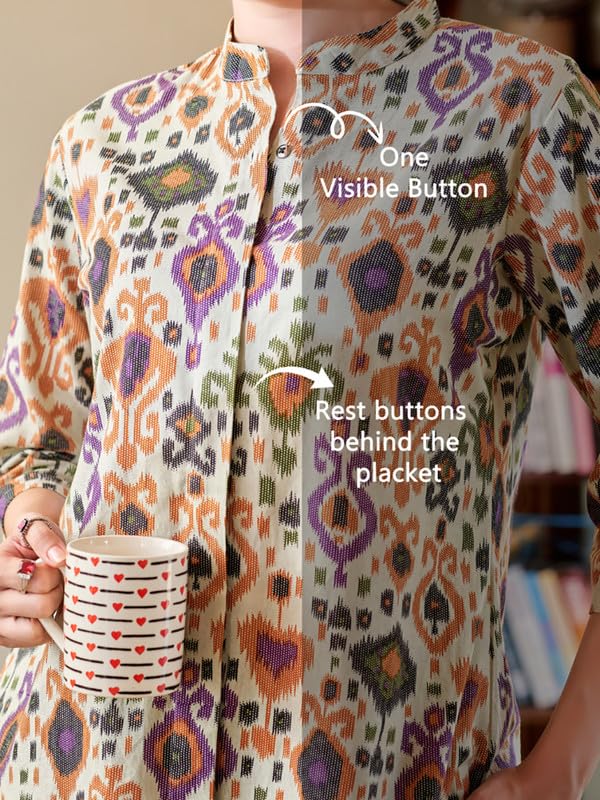 Image of Cotton Relaxed Fit Shirt & Trouser Co-Ord Set for Women |Front Openable Button and 3 /4 Sleeve Shirt |Two Pockets and Elasticated Waist Trouser | Casual Wear and Everyday Wear