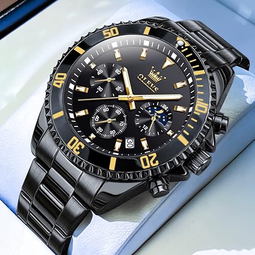 Miniatura 2 de OLEVS Relojes para hombre con fecha, relojes analógicos de acero inoxidable dorado y plateado prémium para hombre, bisel giratorio clásico para