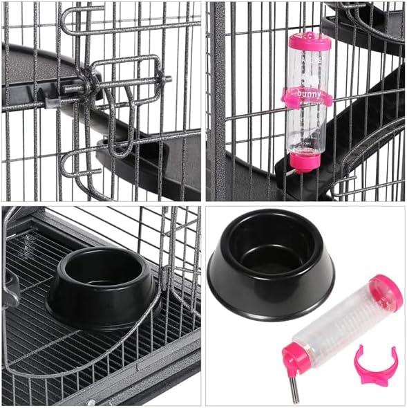 Small Animal Cage with Wheels, Rodents Cage with 5 Ramps and 5 Platforms, Multi-Level Metal Ferret Enclosure Cage with 3 Doors for Guinea Pigs, Ferrets, Chinchillas Black