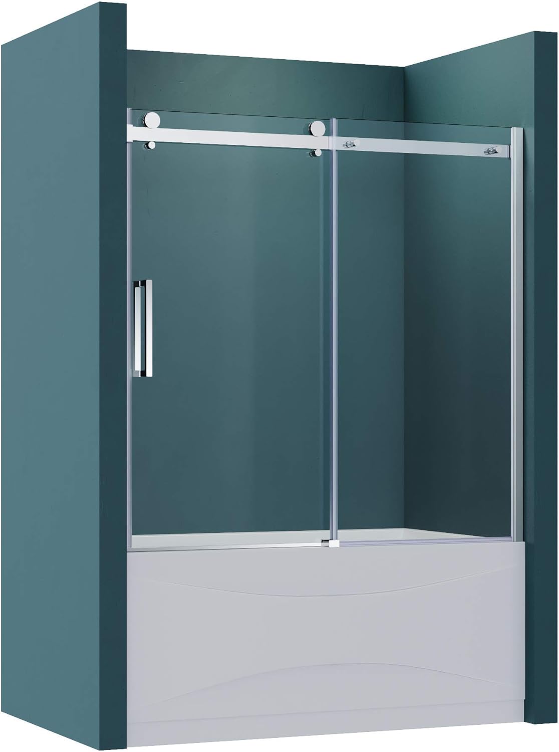ELEGANT 60" W x 62" H Frameless Sliding Tub Shower Door with 5/16 in. Clear Glass, Single Sliding Bathtub Glass Shower Door, Chrome Finish