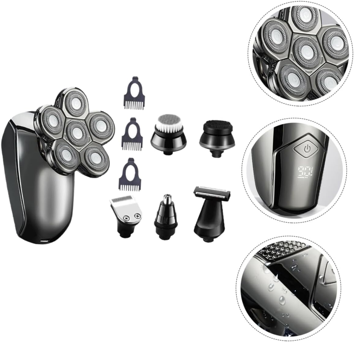 1 Set Rechargeable Electric Razor with Six Heads Beard Shaver for Men USB Charge Convenient Washable Design Durable Material for Precision Grooming