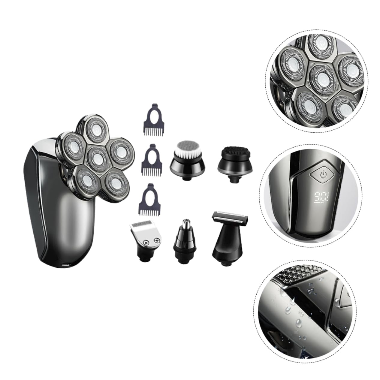 Rasoio Elettrico Uomo a Sei Testine Argento, Abs, Waterproof | Uso Domestico e Campeggio, Design Multifunzione, Soluzione Pratica per Rasatura Quotidiana