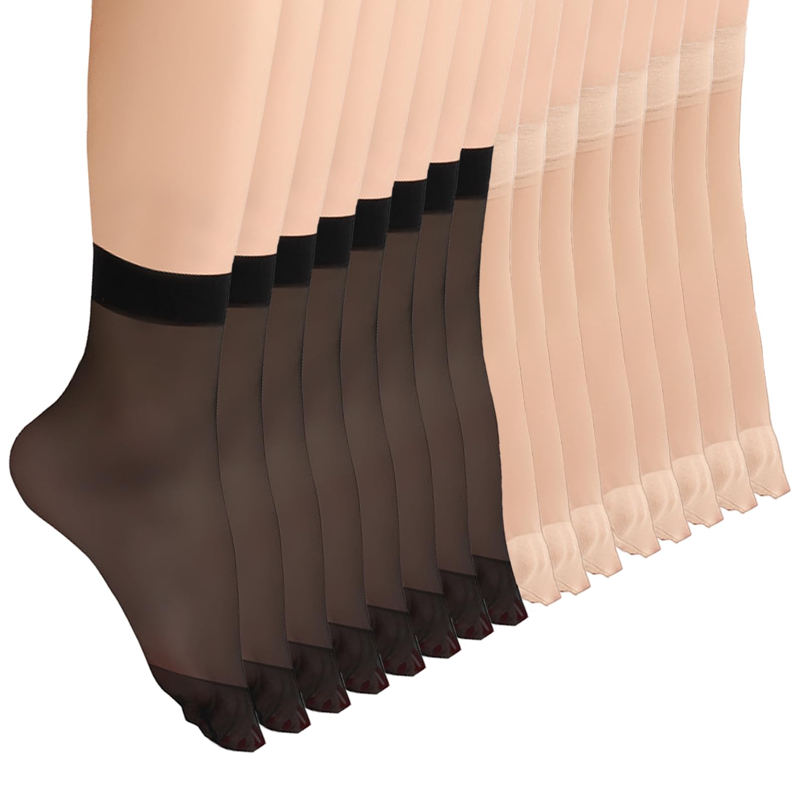 YOCHLEY 16 Pairs Women's Ankle Sheer Socks, Nylon Pop Socks Transparent Ankle Socks, Breathable Thin Sock Reinforced Toes Tight Socks, Short Dress Stockings Silk Socks for Women (8Black + 8Nude)