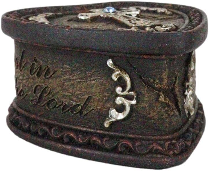 Miniatura 5 de Ebros Gift Rústico vaquero occidental Cowgirl Trust In The Lord Scroll Art Cruz en forma de corazón intrincado decorativo joyería baratija caja