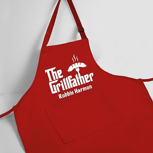 Miniatura 7 de Delantal personalizado The Grillfather  Delantal de barbacoa personalizado para papá o abuelo, divertido delantal de chef negro para hombres con
