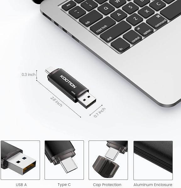 KOOTION Memoria USB de 128 GB, USB C OTG 2.0, 2 en 1, 128 G, Unidad Flash Tipo C Flash Drive 128 Gbyte con Llavero Impermeable para PC/portátil, teléfono móvil Tipo C - 2