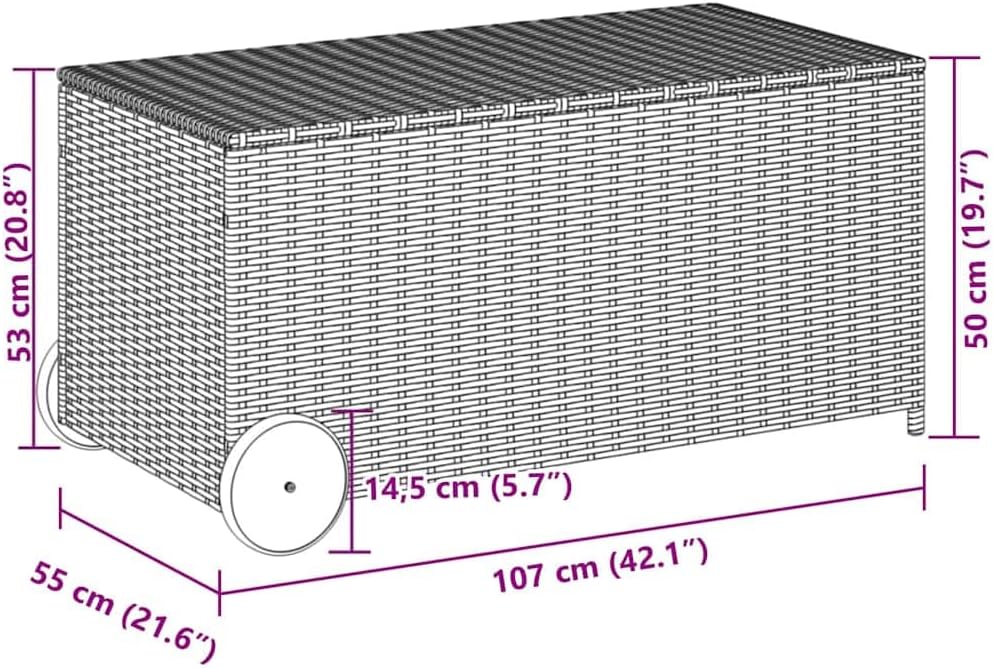 Detailed dimensions of the storage box
