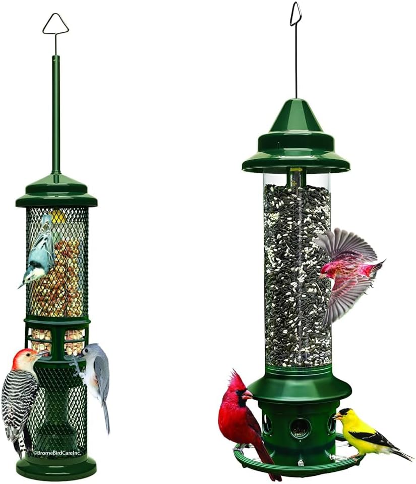 Squirrel Buster Nut Feeder Squirrel-Proof Bird Feeder for Nuts and Fruit, Two Meshes & Squirrel Buster Plus Squirrel-Proof Bird Feeder w/Cardinal Ring and 6 Feeding Ports, 5.1-Pound Seed Capacity