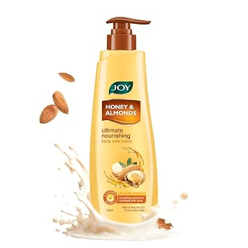 Joy Honey & Almonds Ultimate Nourishing Body Milk Lotion For Extremely Dry Skin With Co-enzyme Q10 Pure Shea Butter Vitamin E, Honey & Almond 400ml