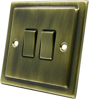 AET VAB2GSWIBB Victorian Antique Brass Switch-10 Amp Double 2-Gang 2 Way Light Switch, 240 V