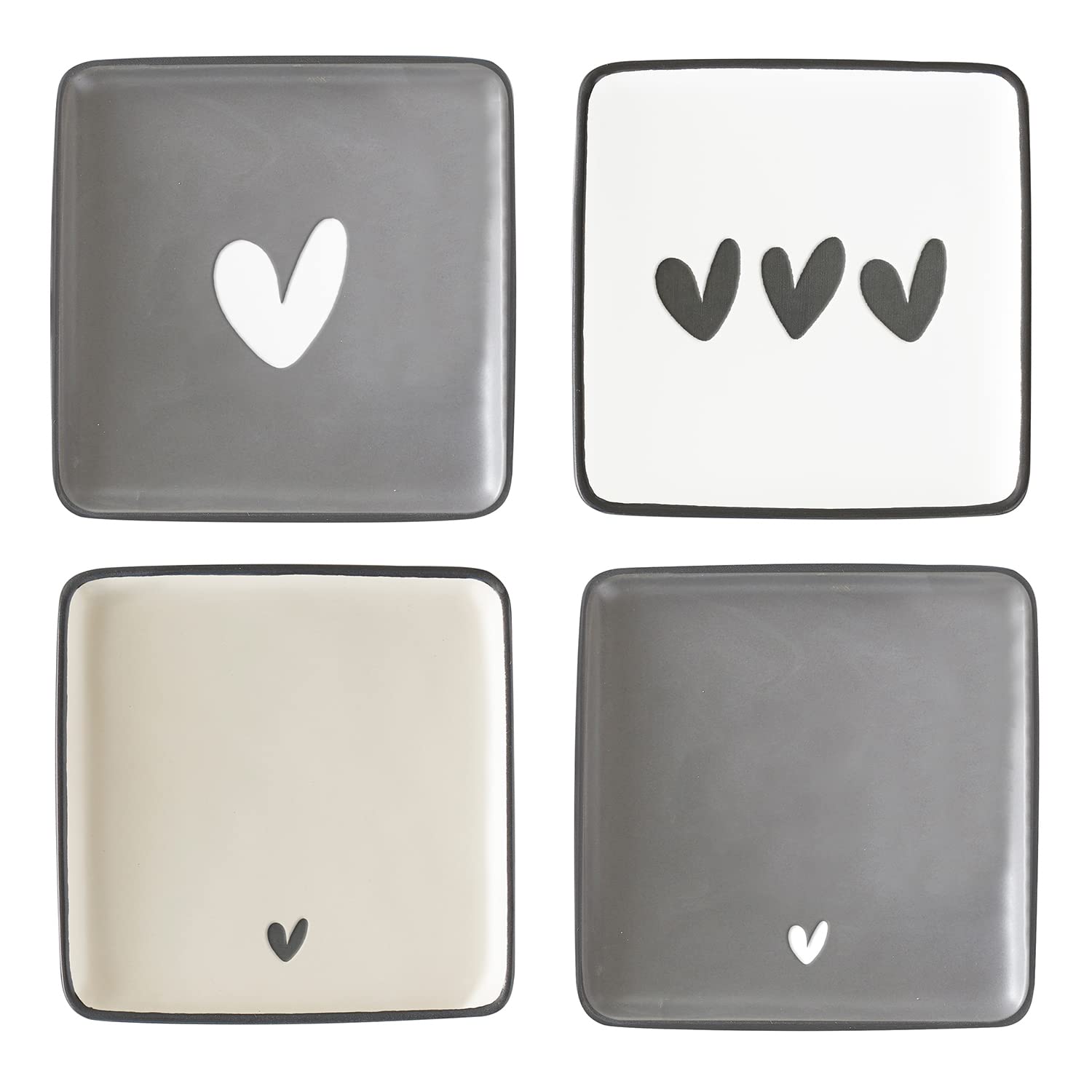 Santa Barbara Design Studio Sippin' Pretty 4-Pack Ceramic Appetizer Plates, 4.5-Inch Square, Hearts