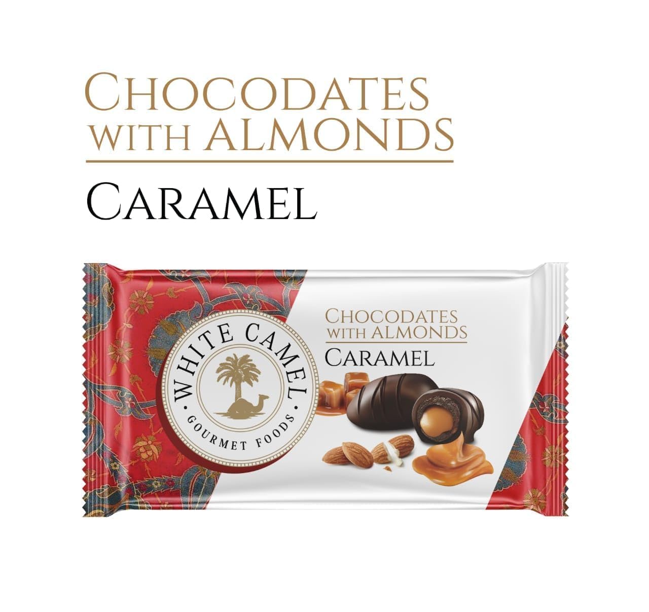 White Camel Chocodates with Almonds, Assorted Flavors Collection Of Milk, White, Peanut Butter, Caramel, Orange, Coconut, Chocolate Dates 500g (By Decadent Foods 4