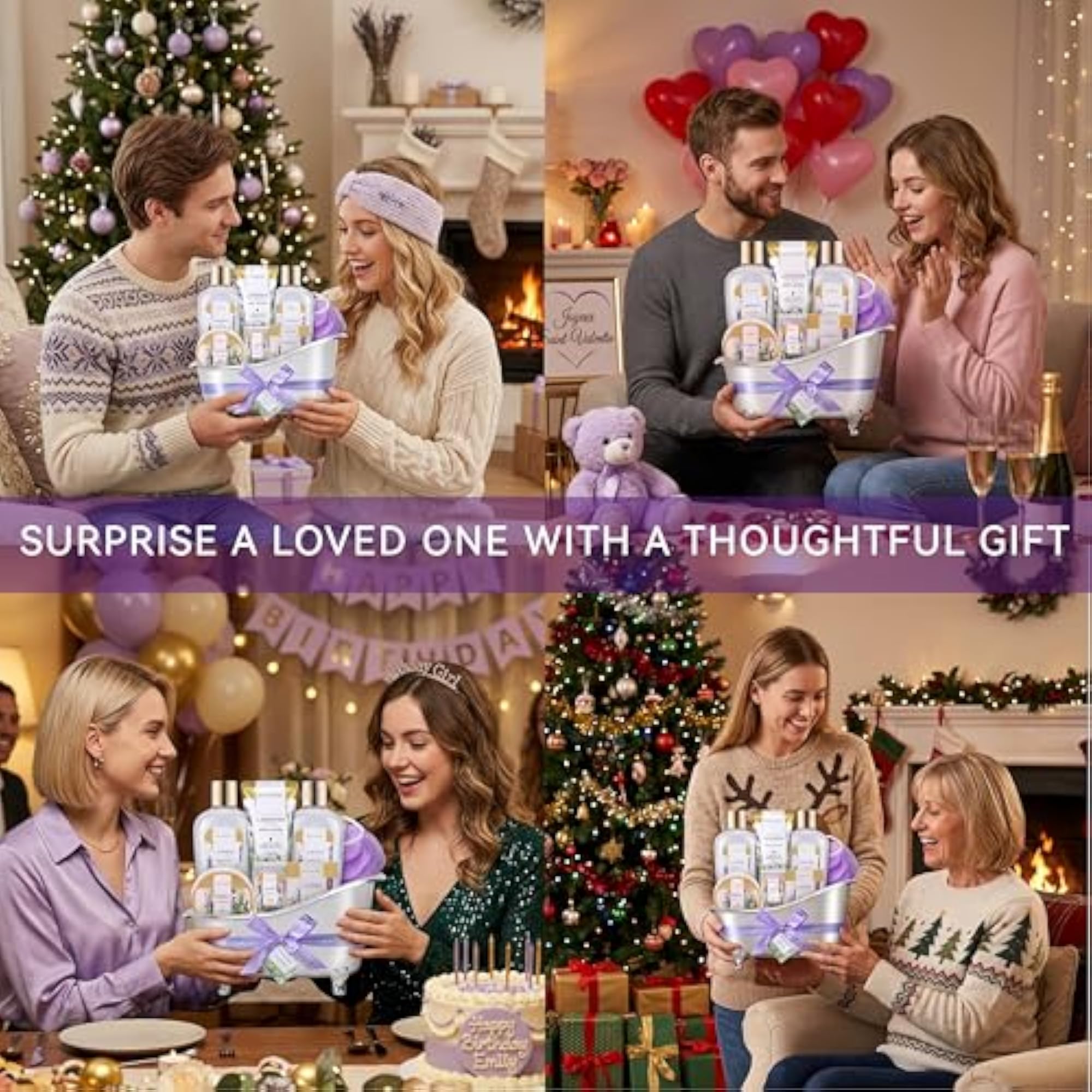 Luxurious Lavender Gift Basket, 8Pc Spa Set for Women
