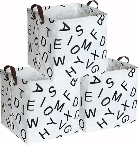 Paquete de 3 cubos de almacenamiento cuadrados, canastas de tela de algodón, plegables e impermeables con asas para almacenamiento familiar, cestas