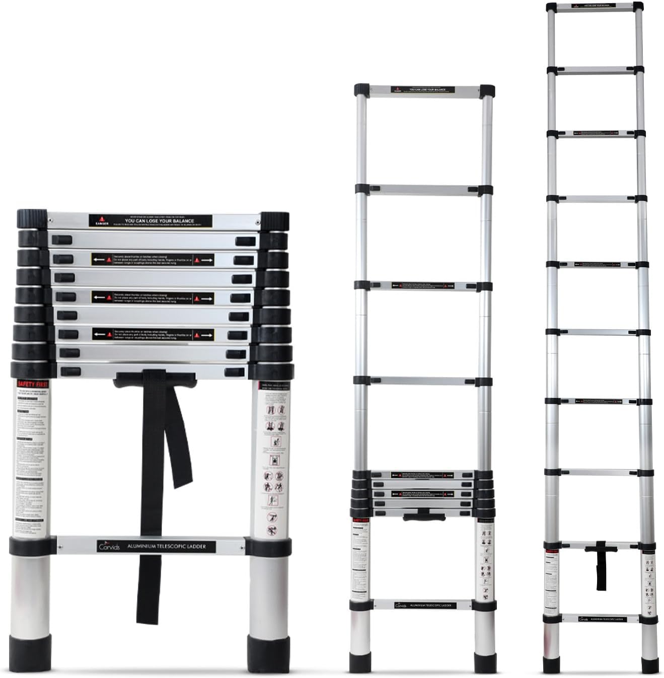 Corvids 2.9m (9.5 feet) Portable & Compact Aluminium Telescopic Ladder | 2-Year Warranty | EN131 Certified 10-Steps Foldable Multipurpose Step Ladder for Home & Outdoor use