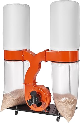 VEVOR Colector de polvo, flujo de aire 3HP 1550 CFM, colector de polvo doble rodante con bolsa grande de recolección de polvo de 94 galones,