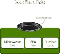 Vista 6 de PLASTICPRO 200 platos de plástico negro ligeros de 6 pulgadas, platos negros desechables para fiestas y bodas
