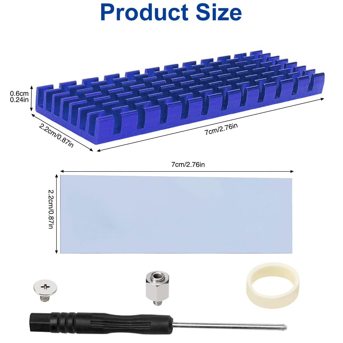 Dissipatore In Alluminio Per SSD M.2 2280 Con Pad Termico E Elastico - 70x22x6 Mm - 2