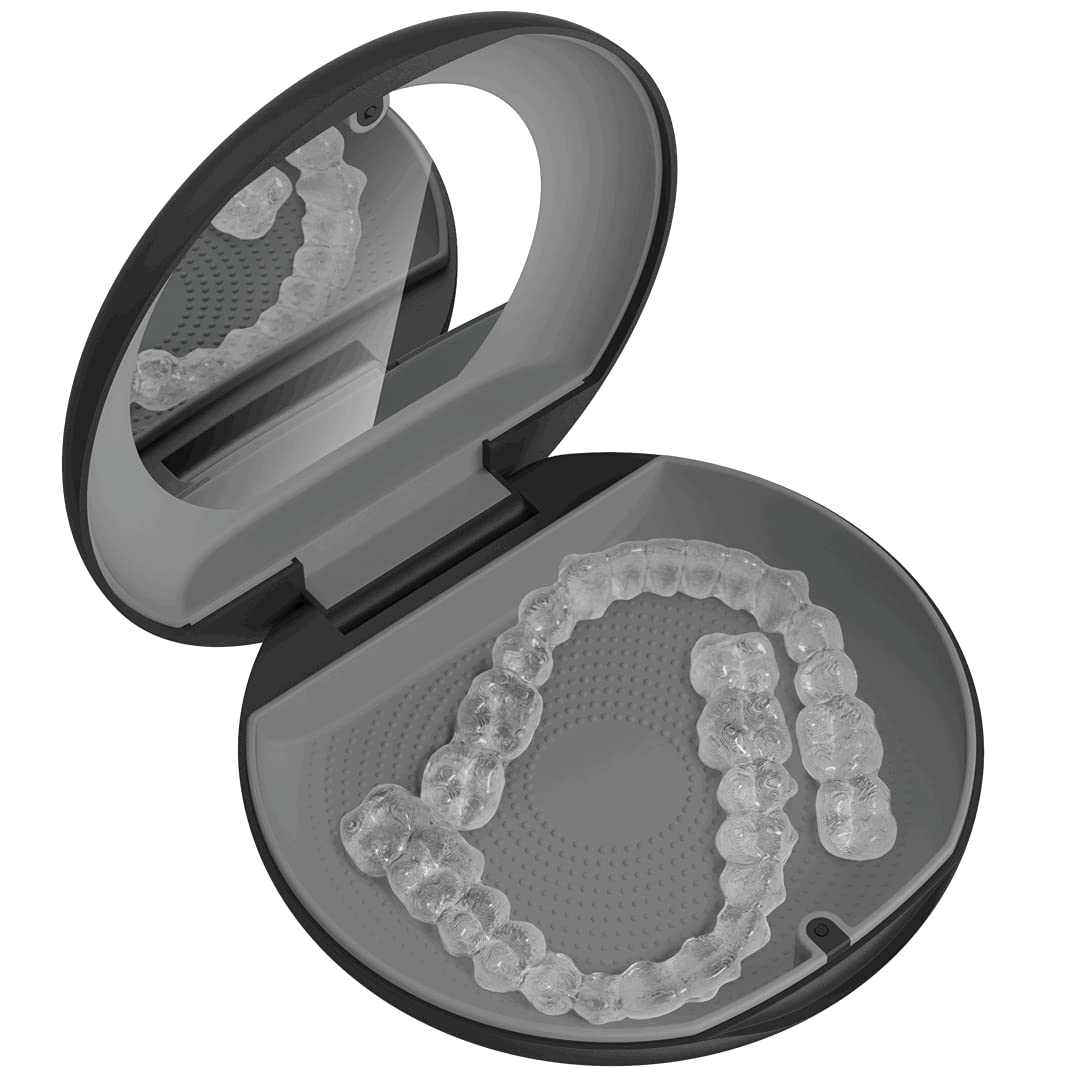 Retayn Retainer Case, Invisalign Case, Mouth Guard Case, Retainer Holder, Mouthguard Case, Aligner Case. Works with Invisalign, Candid, Suresmile, Smile Direct &amp; Night Guards. Black &amp; Grey, Set of 1