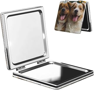 Funny Dogs Compact Mirror for Purse, Pu Leather Travel Makeup Mirror with 2X/1X Magnification, Foldable Cosmetic Mirrors, Portable Small Handheld Beauty Mirror for Woman Girls