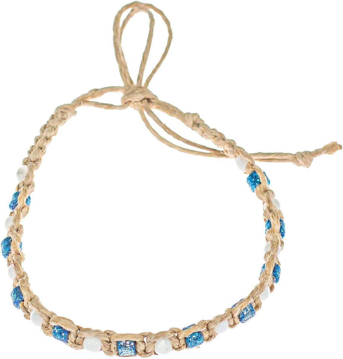 BlueRica Hemp Anklet Bracelet with Glitter Beads